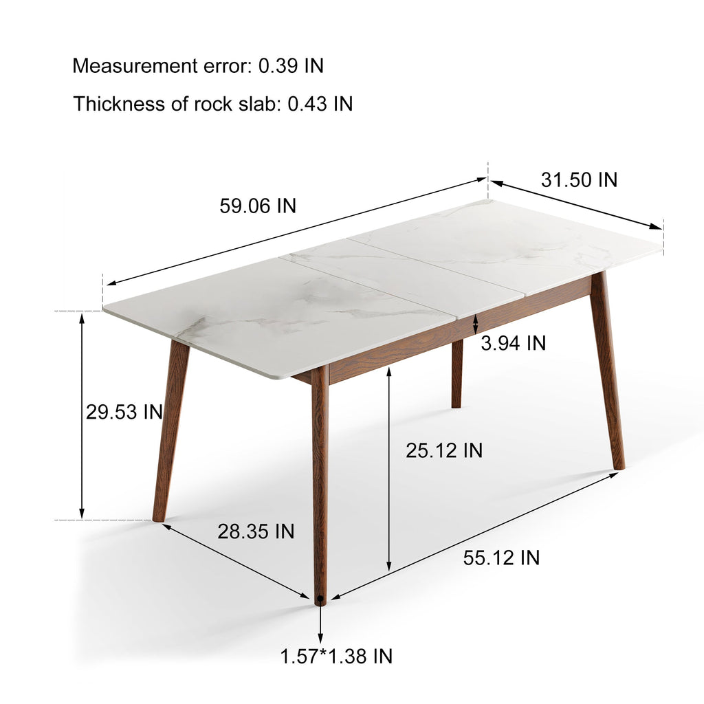 Walnut Solid Oak and White Slate Telescopic Dining Table for 6-8 People, Wood (Walnut Color)