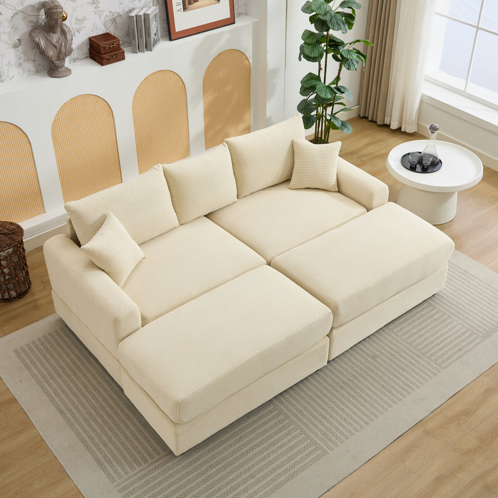Modern Sectional Couch , 2 Pieces Corduroy Couch Cushion Covers , Soft Stretch Sofa Slipcovers with 2pcs Pillows