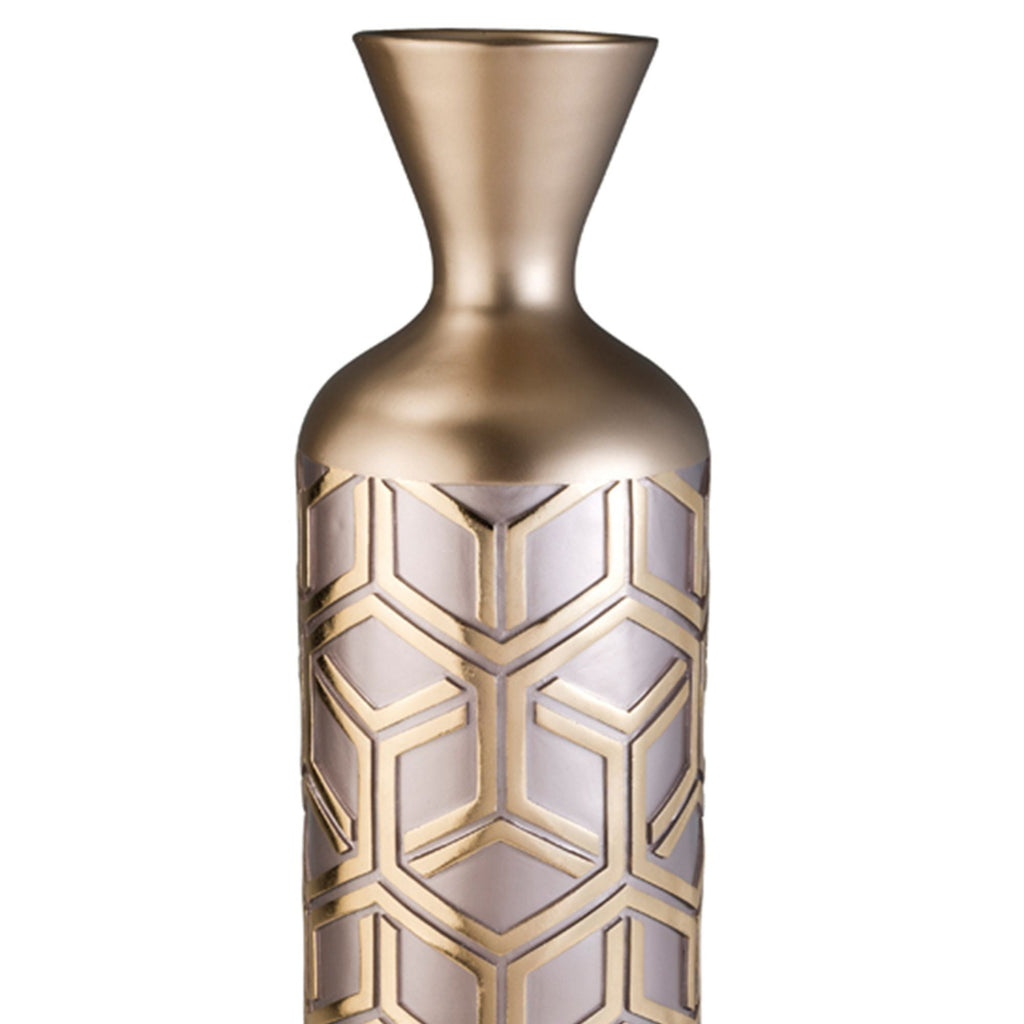 22" Tall Polyresin Decorative Vase, Weave Rose Gold Design