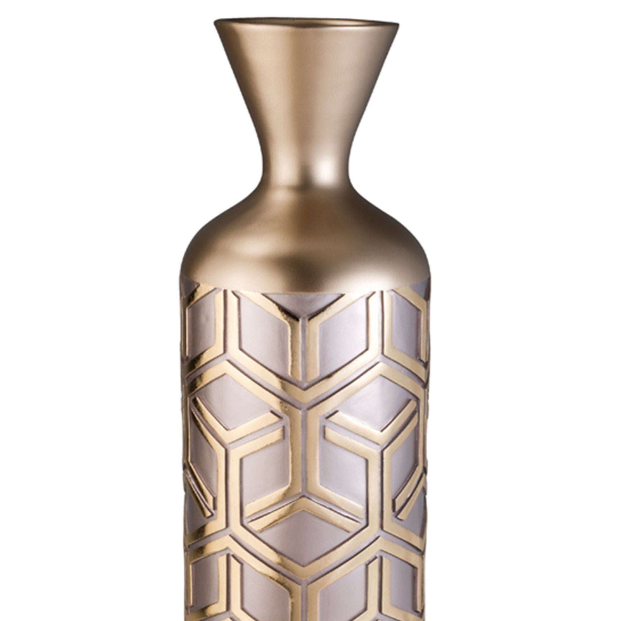 22" Tall Polyresin Decorative Vase, Weave Rose Gold Design