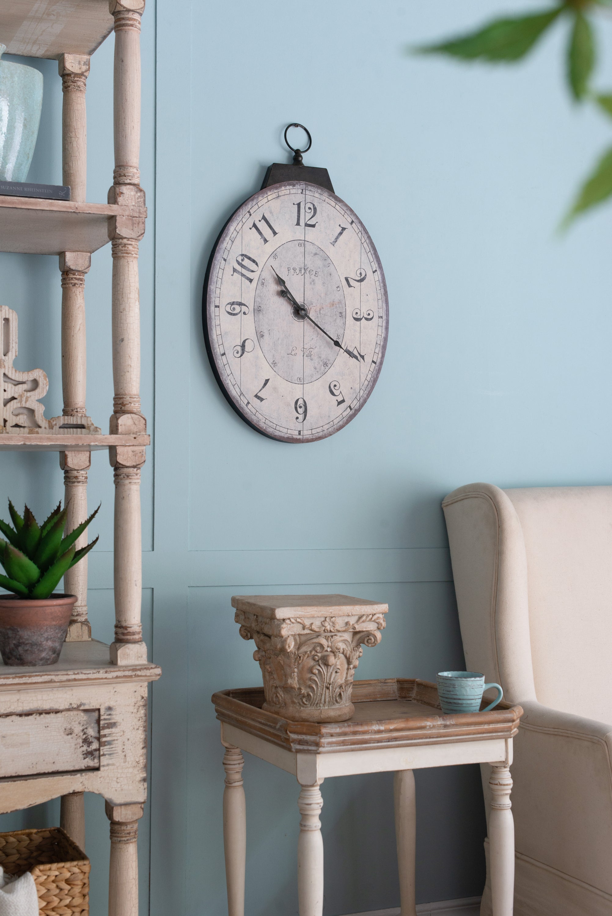 18' x 29' Antique White Oval Wall Clock, Traditional Vintage Home Decor Clock