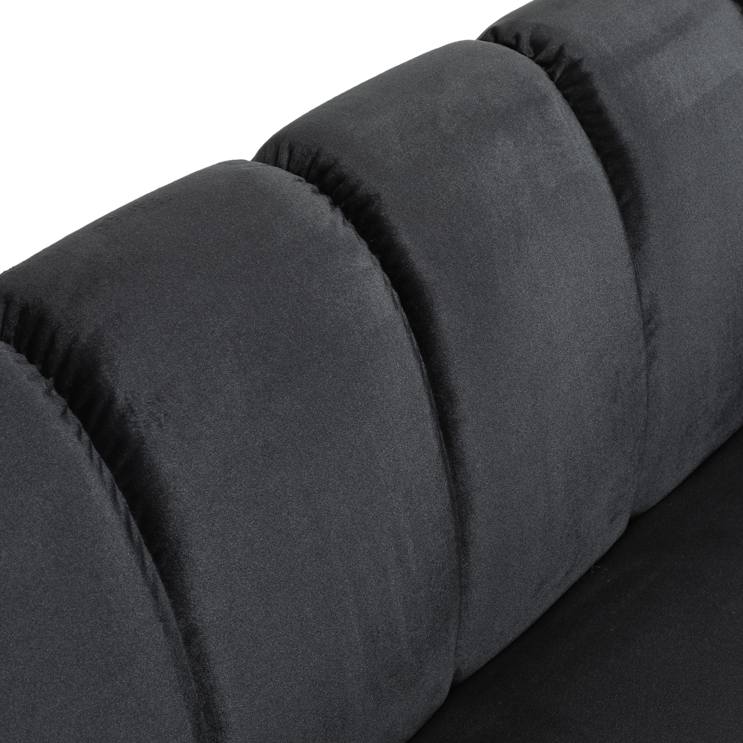 Miranda Modern Glam Velvet 3-Seater Sofa in Black with Birch Wood Legs