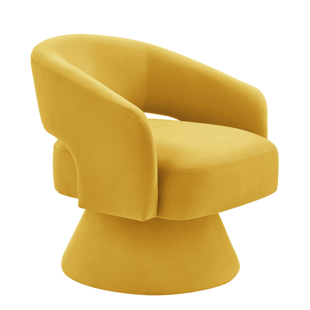 Modern Swivel Barrel Chair, Upholstered Velvet Round Accent Chairs,360 Degree Comfy Swivel Chair with Open Backrest, Single Chair Armchair for Living Room Bedroom, Homerest, Yellow