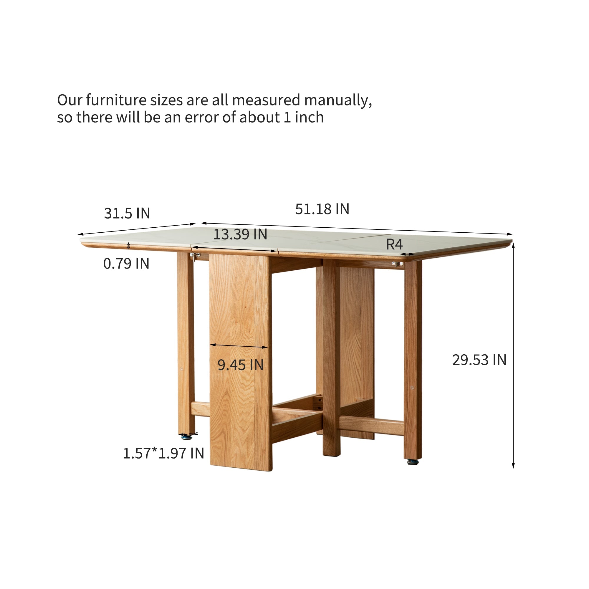 Natural Solid Oak Legs Extending Dining Table Rock Slab Top Extending Dining Table for 4-6 People Solid Wood Dining Table (Light Color)