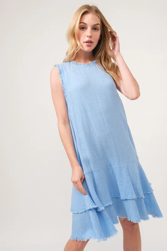 And The Why Washed Fringe Detail Tiered Dress