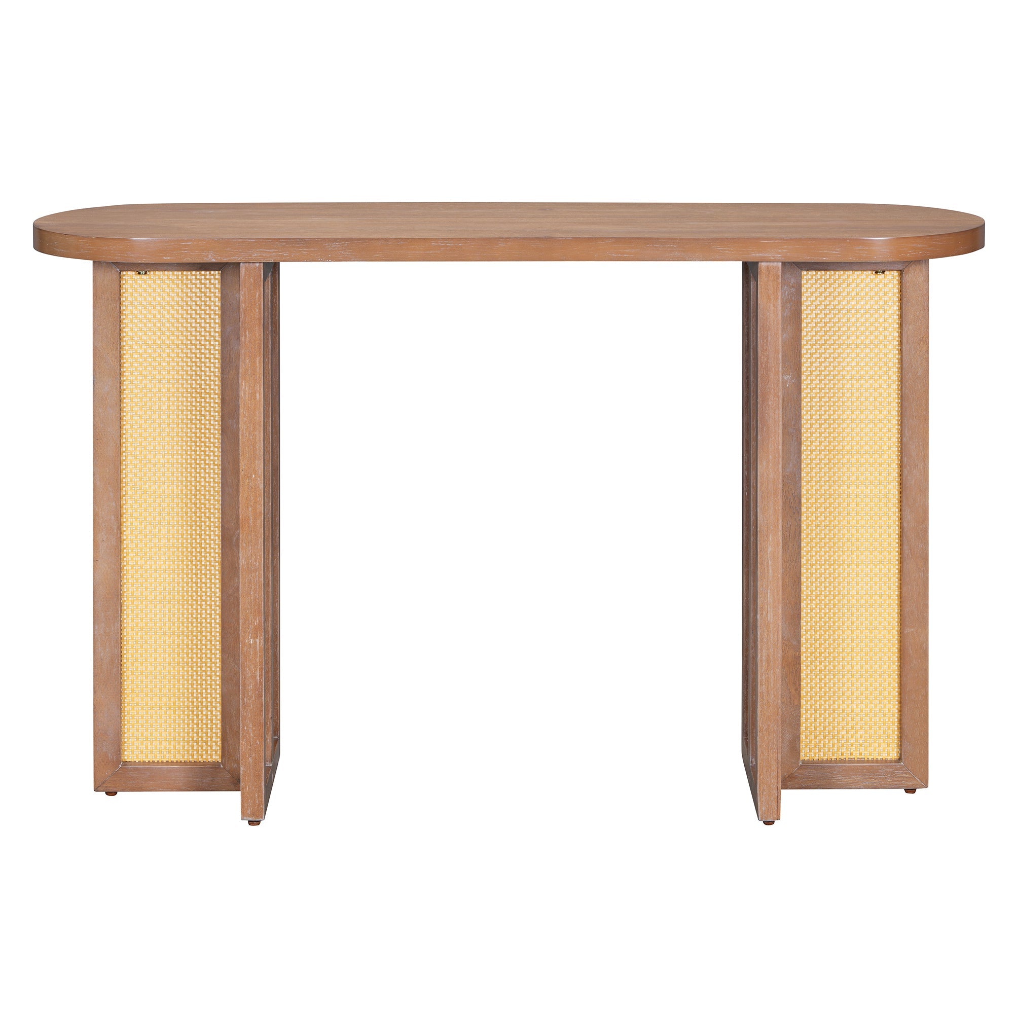 TREXM Farmhouse Rattan Console Table Entryway Table, Narrow Console Table with Storage, Hallway Table for Living Room, Entrance (Natural Wood Wash)
