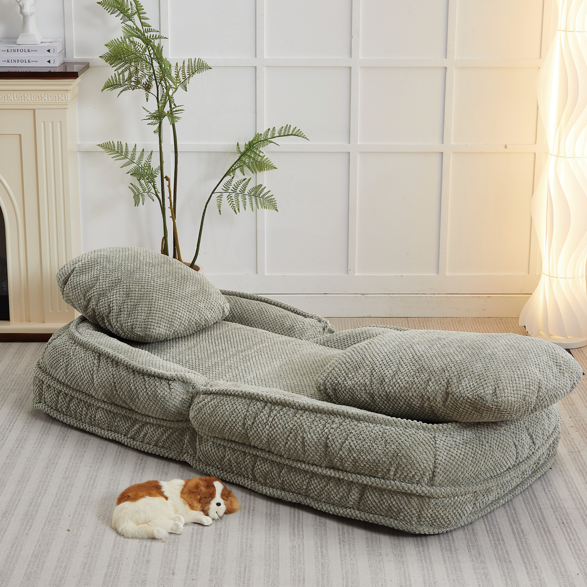 Human Dog Bed ,Lazy Sofa Couch ,5 Adjustable Position,sit,sleep,fold,suit to put in bedroom, living room ,Space Saving Design ,Green