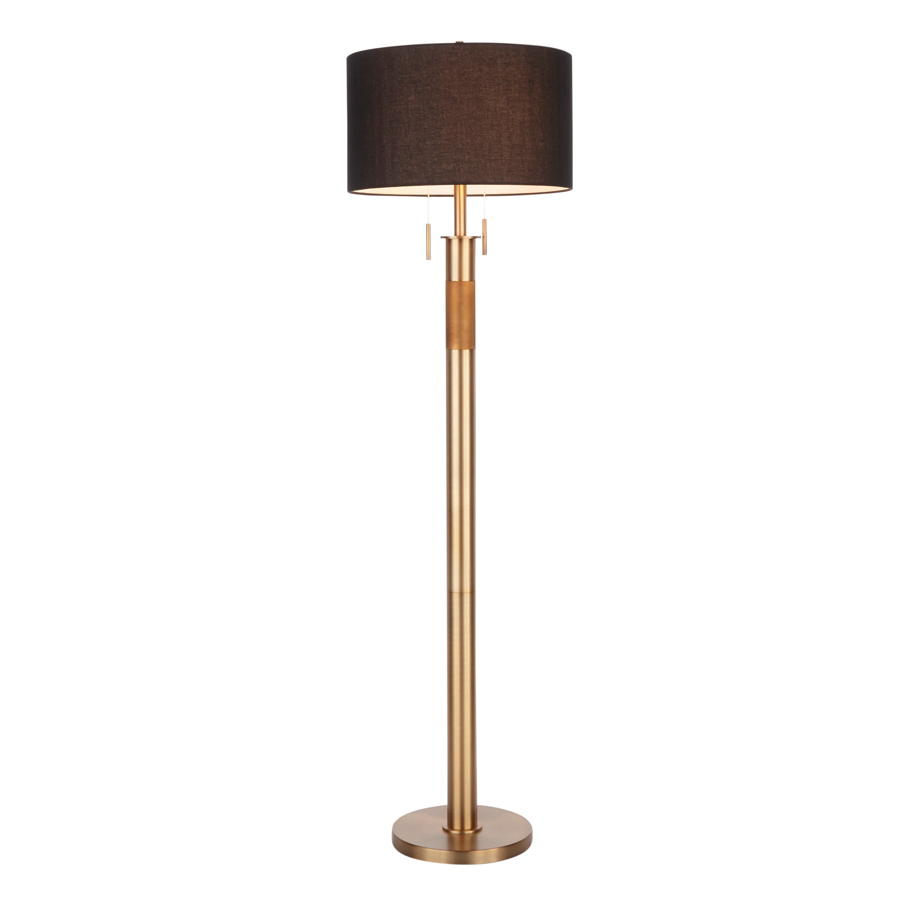 Trophy Industrial Floor Lamp in Antique Brass with Black Linen Shade by LumiSource