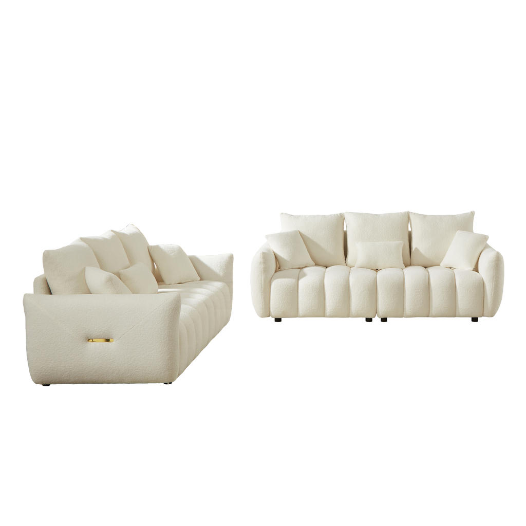 3 Seater + 3 Seater Combo Sofa Modern Living Room Sofa, Teddy Sofa, Wooden Frame, 6 Cushions, Apartment Sofa Furniture