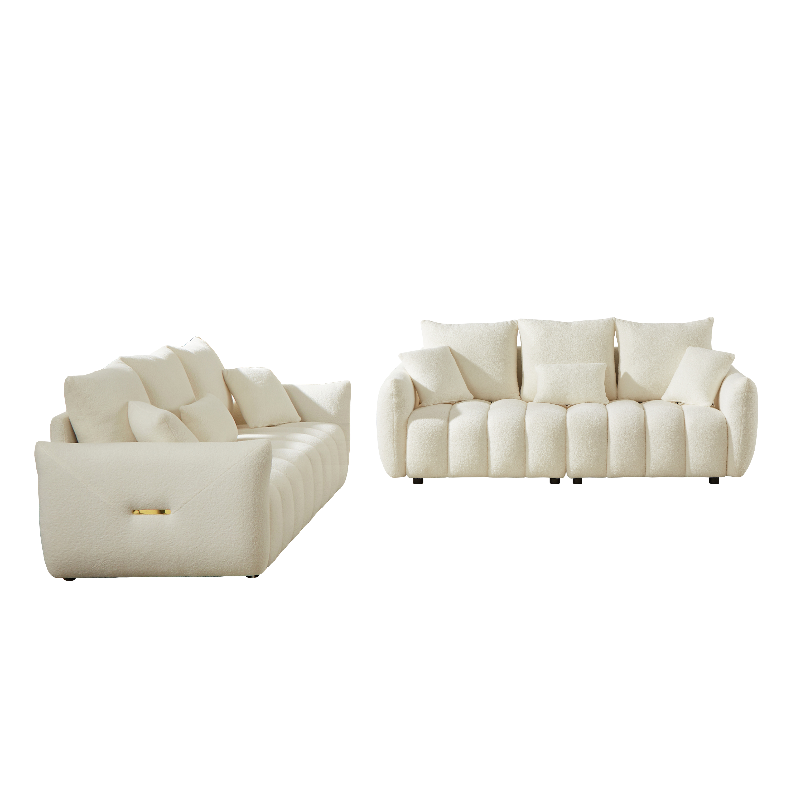 3 Seater + 3 Seater Combo Sofa Modern Living Room Sofa, Teddy Sofa, Wooden Frame, 6 Cushions, Apartment Sofa Furniture
