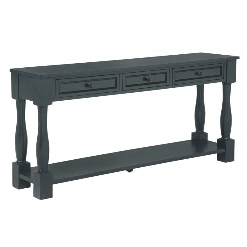 63' Long Console Table with Drawers and Shelf for Entryway, Hallway, Living Room, Acacia Wood Table, Navy