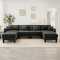Boucle Fabric U Shape Sectional 4-seater Sofa Couch With Distinctive Shell-shaped Armrests And 2 Movable Ottomans,Cylindrical Legs Wrapped with Self-fabric,Dark Grey  Color