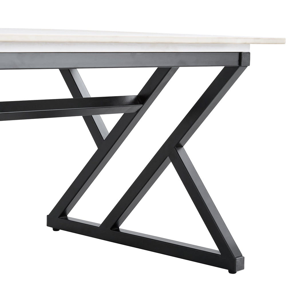 A coffee table made of rock slab material, with a smooth and natural surface that complements the modern design of the black metal legs, making it suitable for living rooms of all sizes.47*23.6