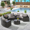 Outdoor Patio Furniture 11-Piece Half-Moon Sectional Round Patio Furniture Set Sofa with Tempered Glass Round Coffee Table