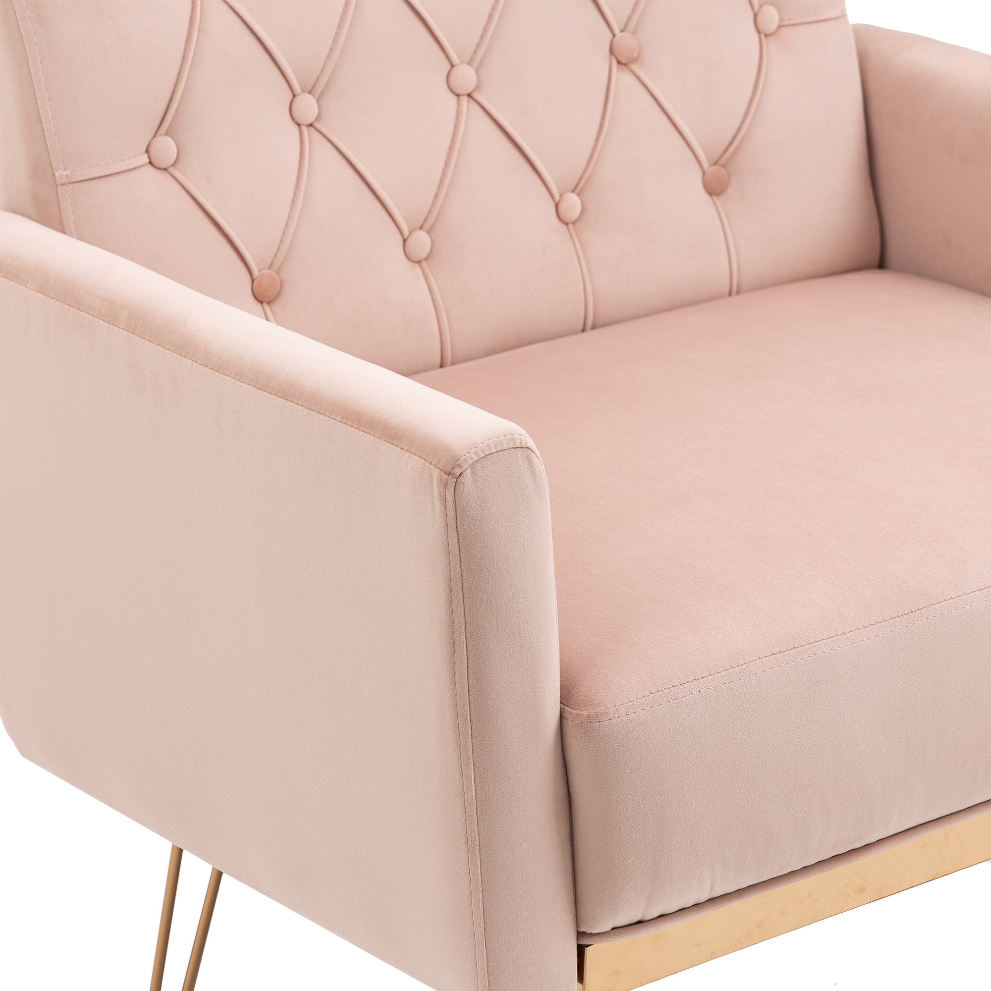 COOLMORE Velvet Armchair Single Sofa Modern Tufted Upholstered Side Reading Chairs with Arm and Gold Metal Leg for Living Room Bedroom (Pink)