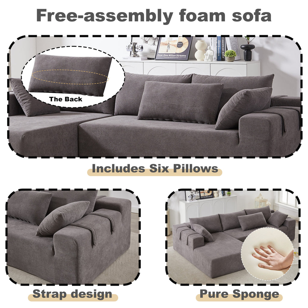 Modern Chenille Upholstered Sectional Sofa Couch Set,Modular 108' L Shaped Sectional Living Room Sofa Set With 6 Pillows,Free Combination Sofa Couch for Living Room,Bedroom(Left Chaise)
