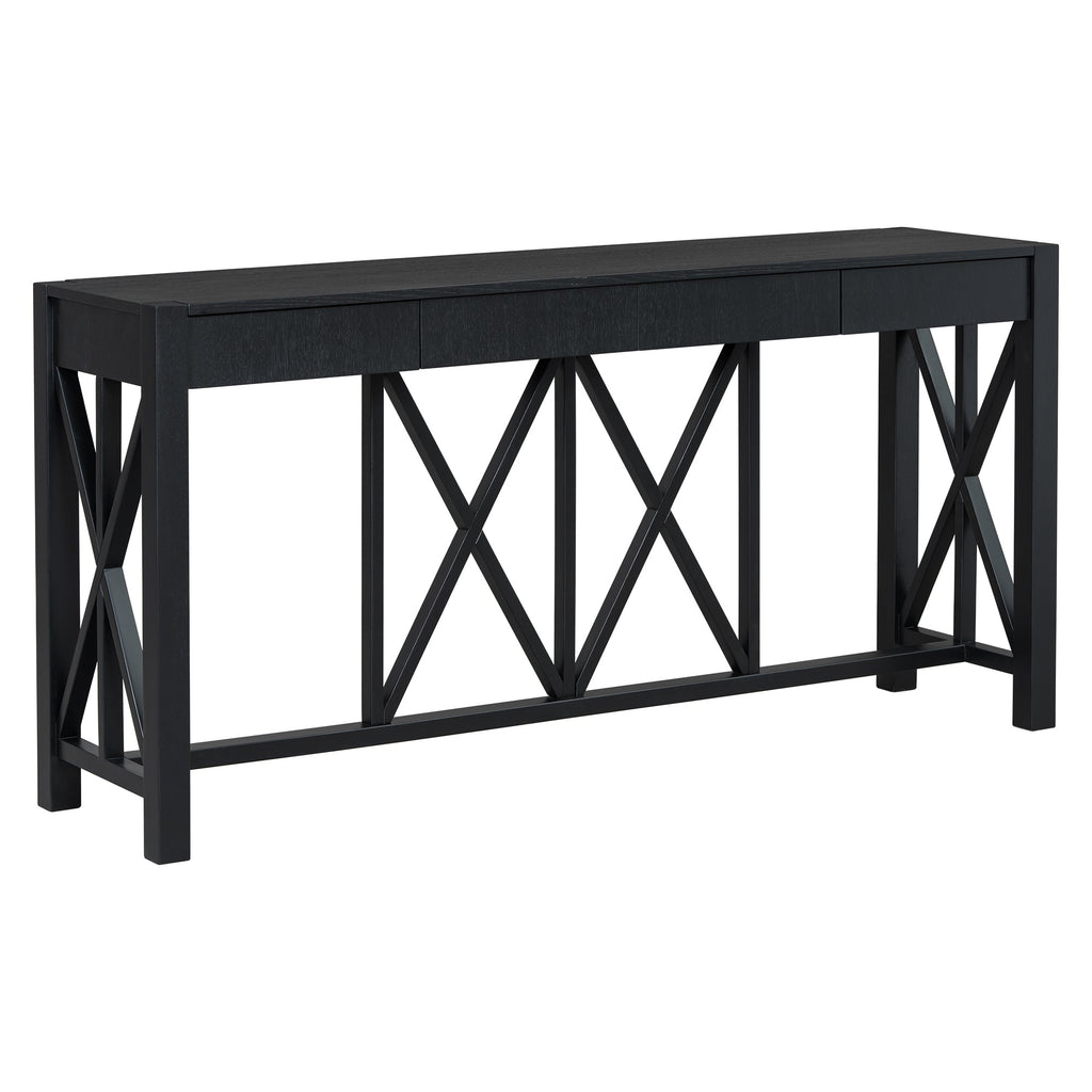 U_Style 60''Acacia Veneer Console Table with 4 Spacious Drawers, Modern Crisscross Design Entryway Table with Open Bottom Storage,Farmhouse Sofa Table for Living Room,Kitchen,Dining Room,Hallway