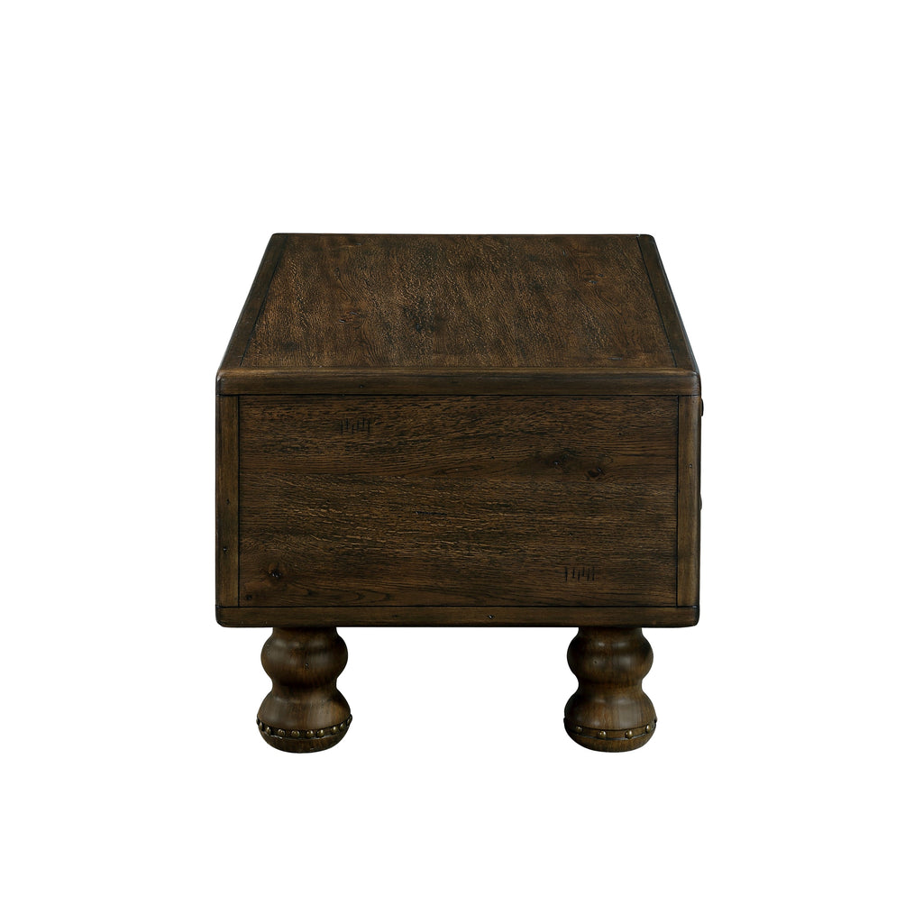 Solid Wood Rectangle Coffee Table for Living Room, 40-Inch Antique Coffee Table with 4 Drawers, Wood Center Table Tea Table with Rivet Decoration Legs.Easy Assembly, Espresso