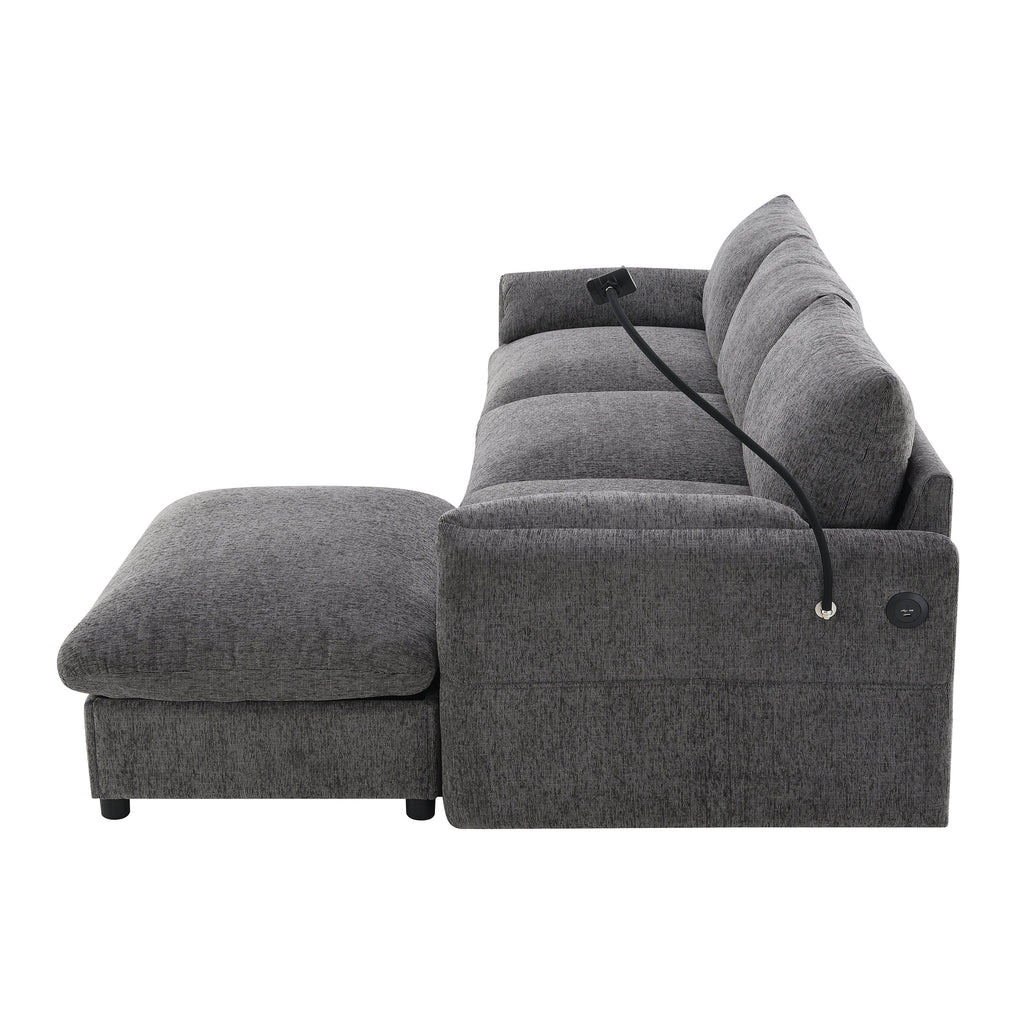 96.5'' Chenille Sectional Sofa with Storage Ottoman and Pockets,Adjustable Phone Holder,Wide Seat,4 Seat L Shaped Couch Set,Comfy Sofa with USB Charger for Living Room,Apartment,3 Colors