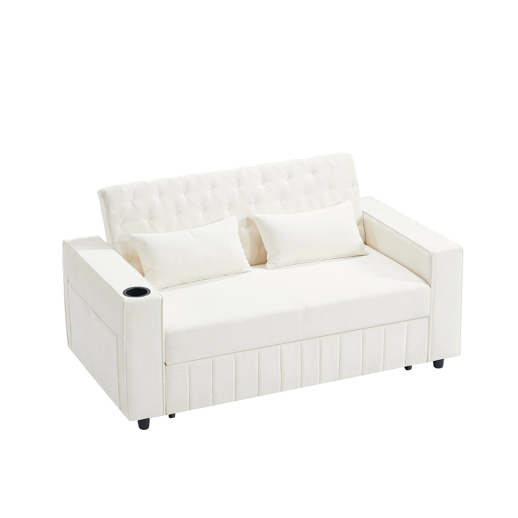 61.4' Pull-out Sofa Bed Convertible Couch Loveseat Sofa Modern Sleeper Sofa with Adjustable Backrest for Living Room, Beige