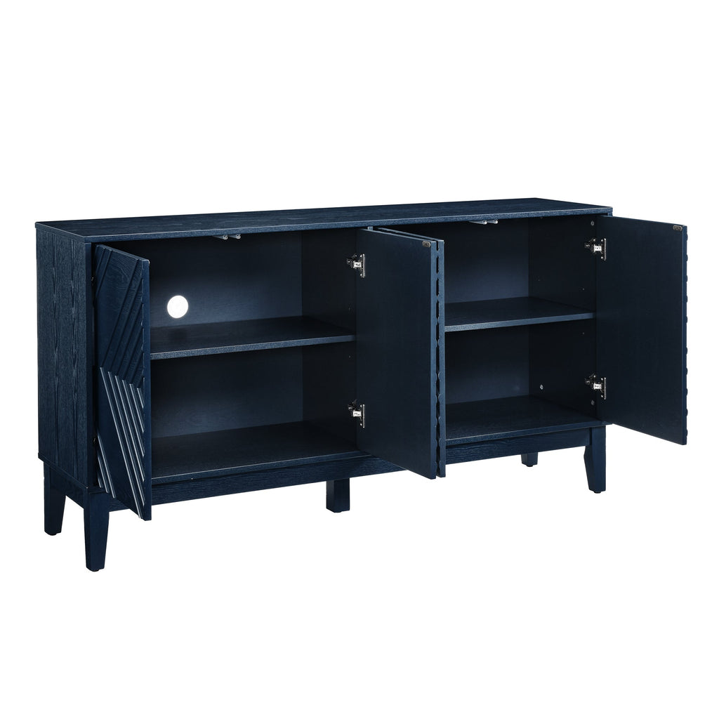 60.5'' Buffet Cabinet with Storage, Farmhouse Fluted Sideboard with Geometric Pattern & Adjustable Shelves, Mid Century Modern TV Stand for Living Room Kitchen Dining Room Entryway, Blue