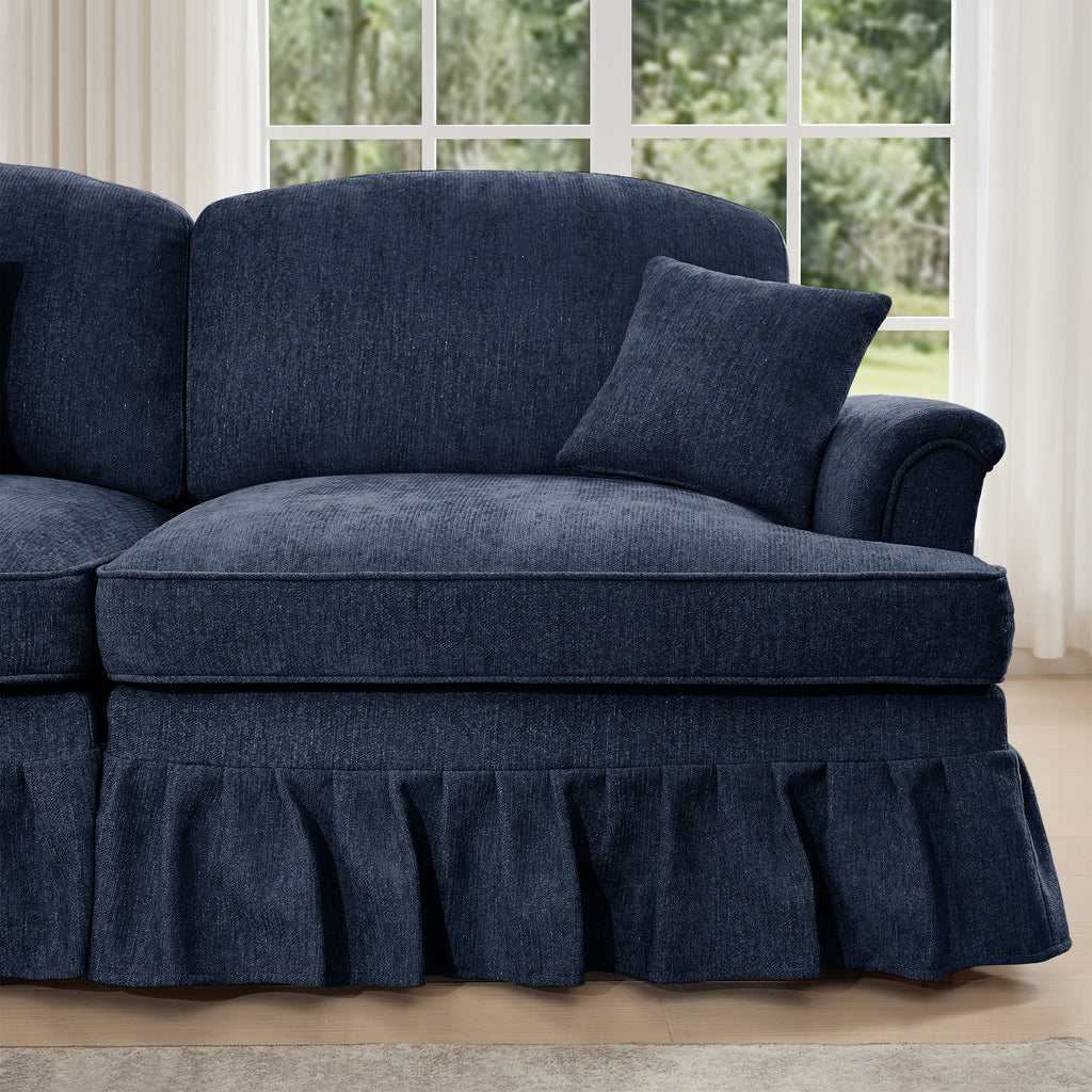 Classic U Shape 4 Seater Modular Sectional Sofa Couch with Flared Arms and Removable Ruffles Pleats Skirts and Spindle Legs, Chenille Deep Seat Cloud Sofa with Movable Ottomans, Blue