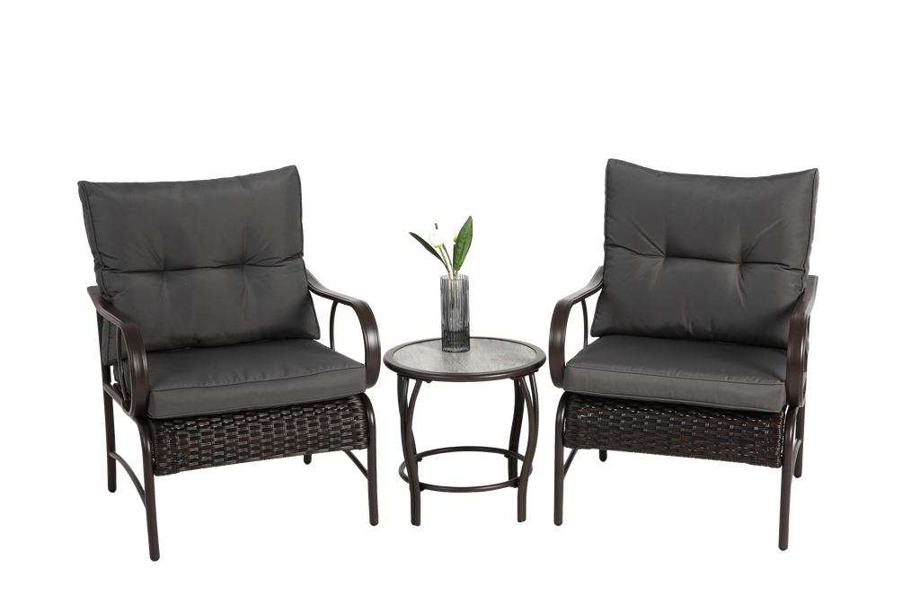 3 Pieces Patio Set Outdoor Wicker Furniture Sets Modern Rattan Chair Conversation Sets with Coffee Table