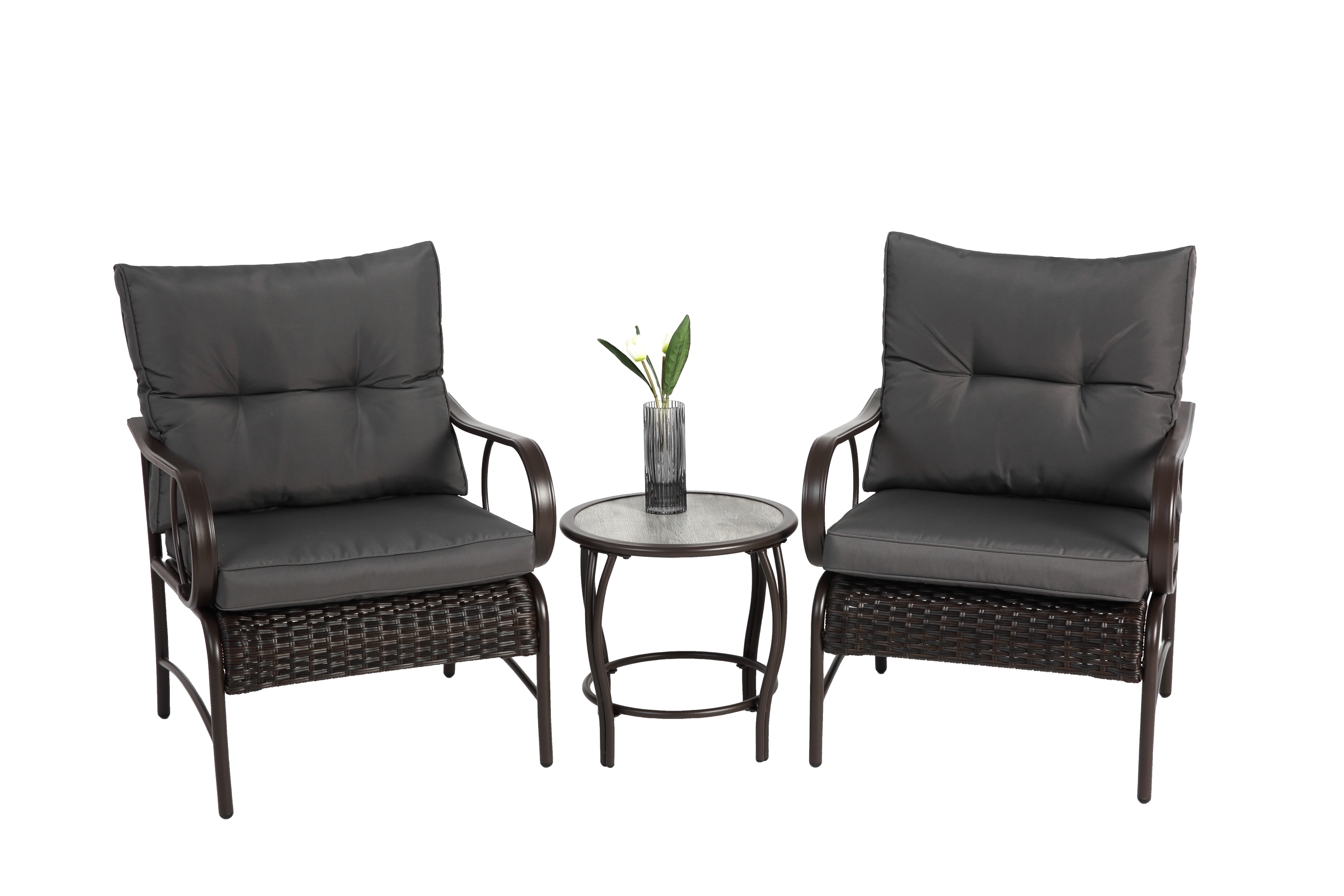 3 Pieces Patio Set Outdoor Wicker Furniture Sets Modern Rattan Chair Conversation Sets with Coffee Table