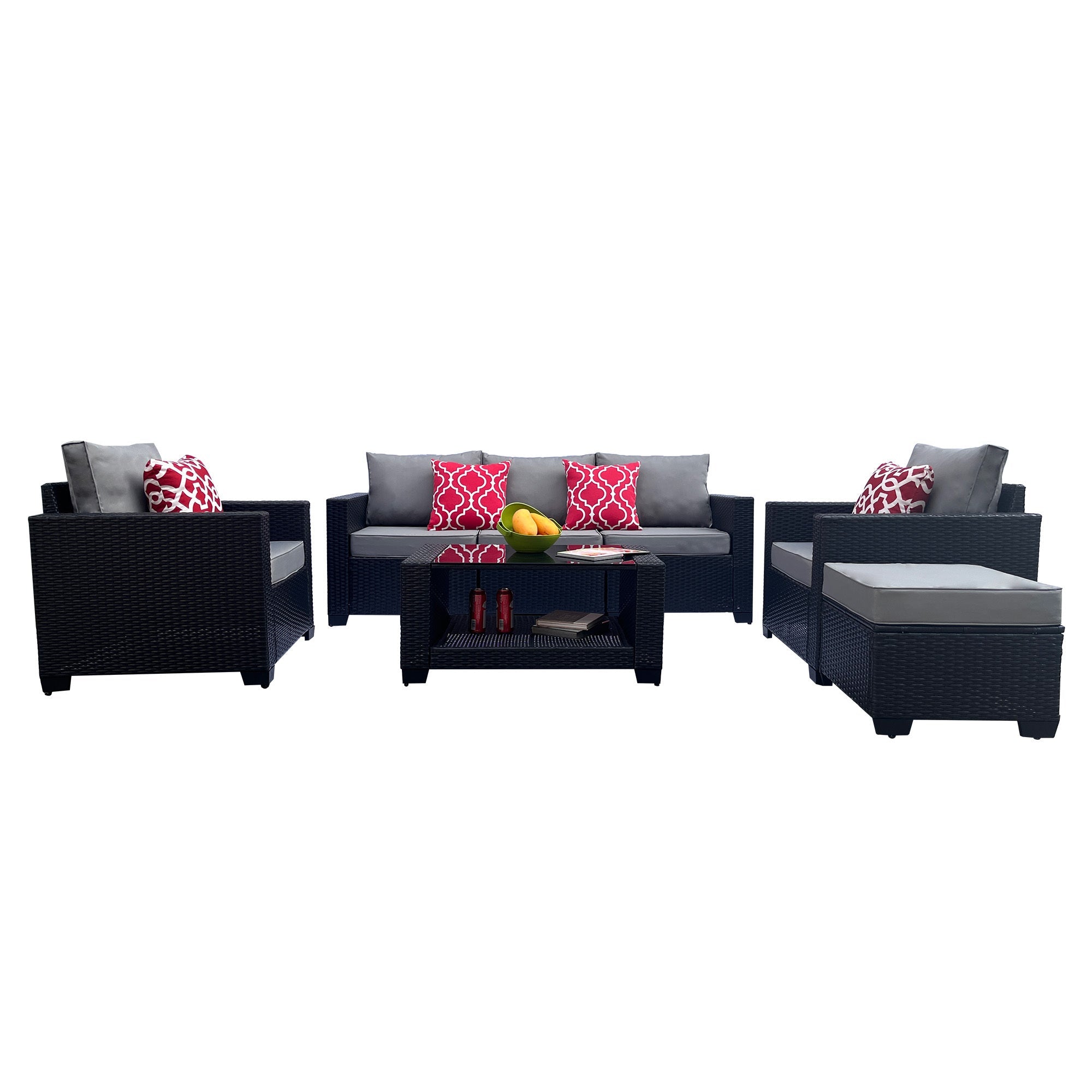 Outdoor Garden Patio Furniture 7-Piece PE Rattan Wicker Cushioned Sofa Sets  and Coffee Table, patio furniture set;outdoor couch;outdoor couch patio furniture;outdoor sofa;patio couch