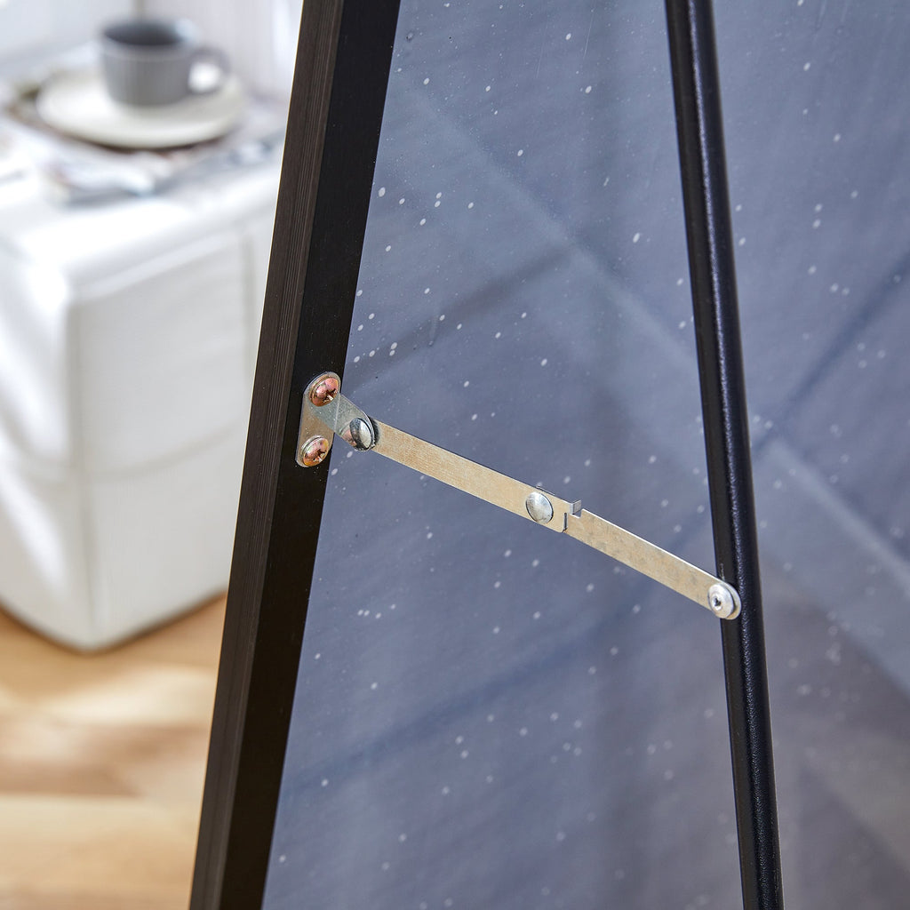 The 4th generation floor standing full-length rearview mirror. Black metal framed arched wall mirror, bathroom makeup mirror, floor standing mirror with bracket. Black 71 "* 31"  AM