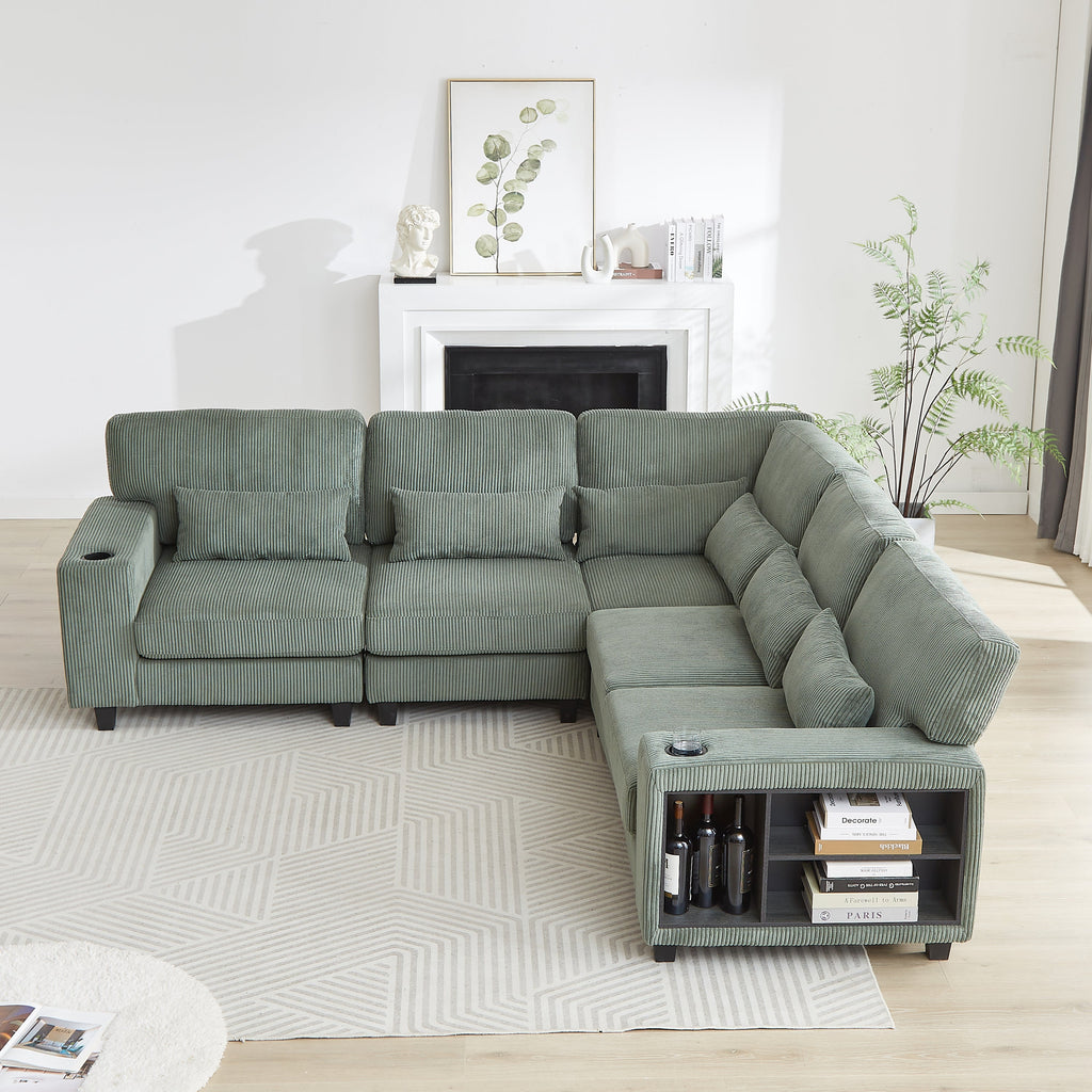 102.75*102.75' L-Shaped Modular Sectional Sofa, Modern Corduroy Sectional Sofa, Arm with Storage With Cup Holder 5-Seat Convertible Sectional Sofa for Living Room, Bedroom, Lounge and Projection Room