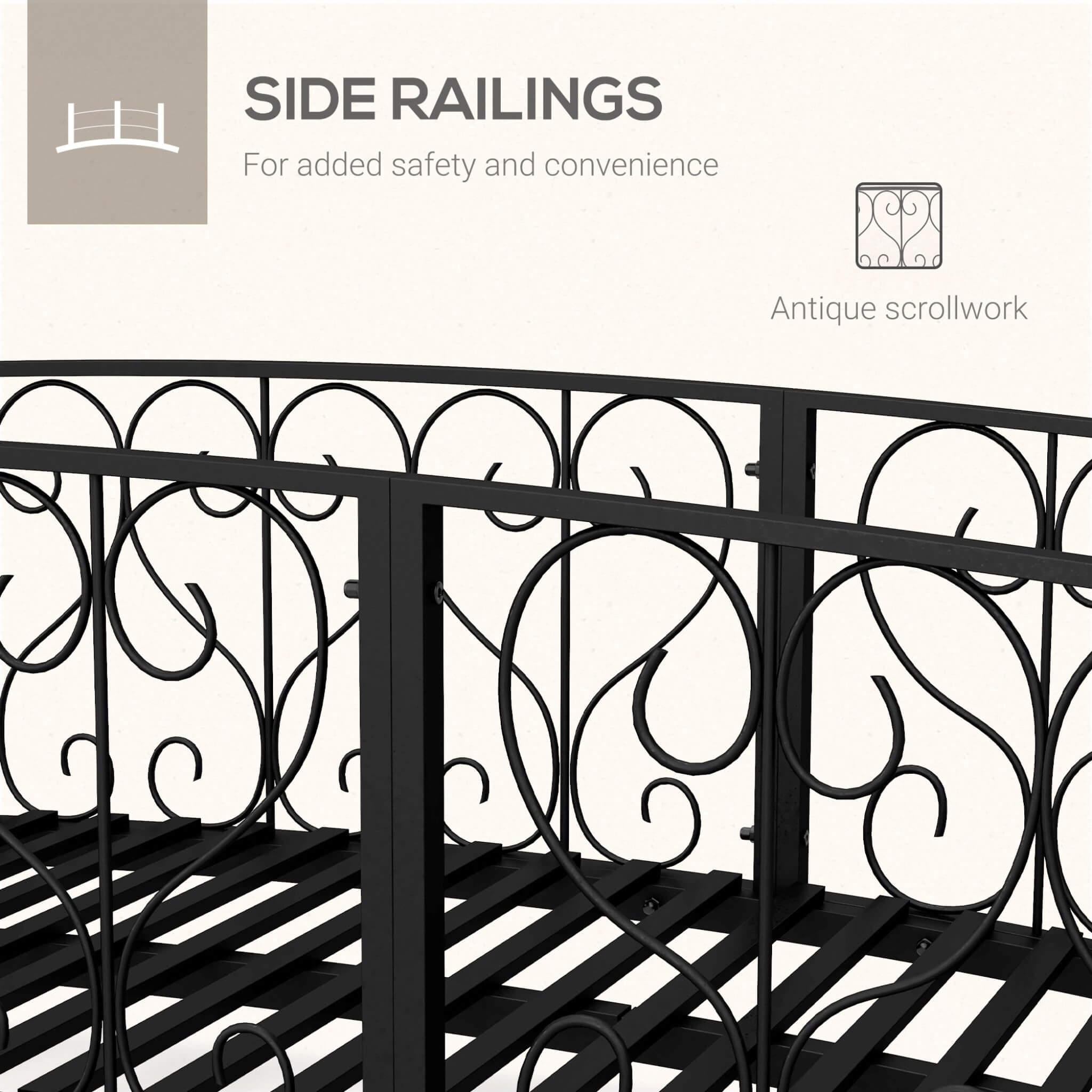 7FT Decorative Metal Arch Footbridge Garden Bridge With Safety Siderails (SAK53829)