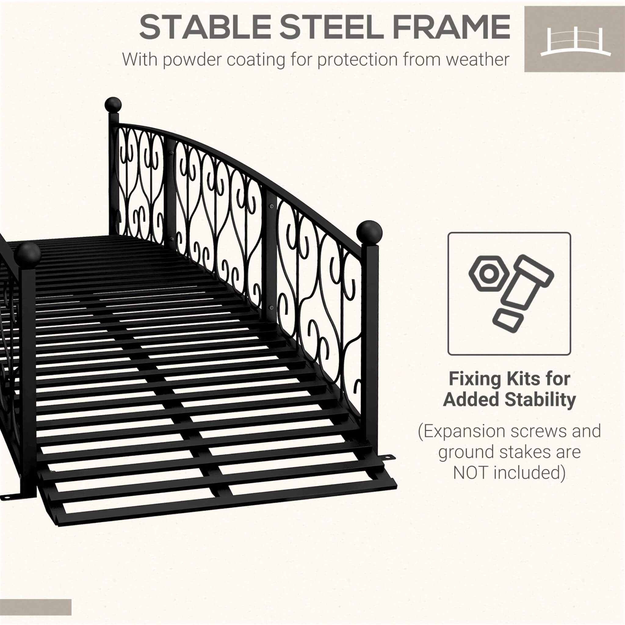 7FT Decorative Metal Arch Footbridge Garden Bridge With Safety Siderails (SAK53829)