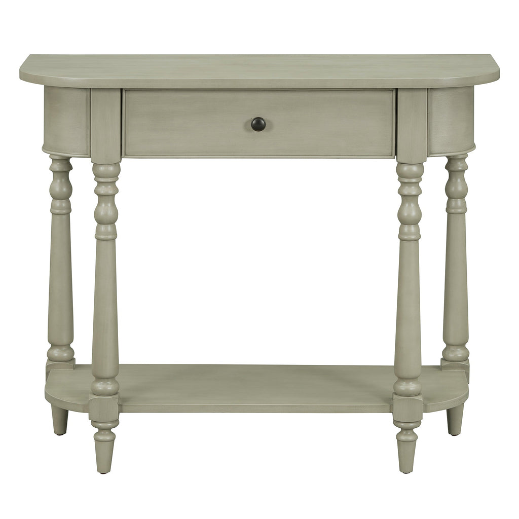 TREXM Narrow Console Table with Curved Corner, Retro Entryway Table with Top Drawer and Open Shelf, Sofa Table Console Tables for Entryway, Hallway and Living Room (Gray)