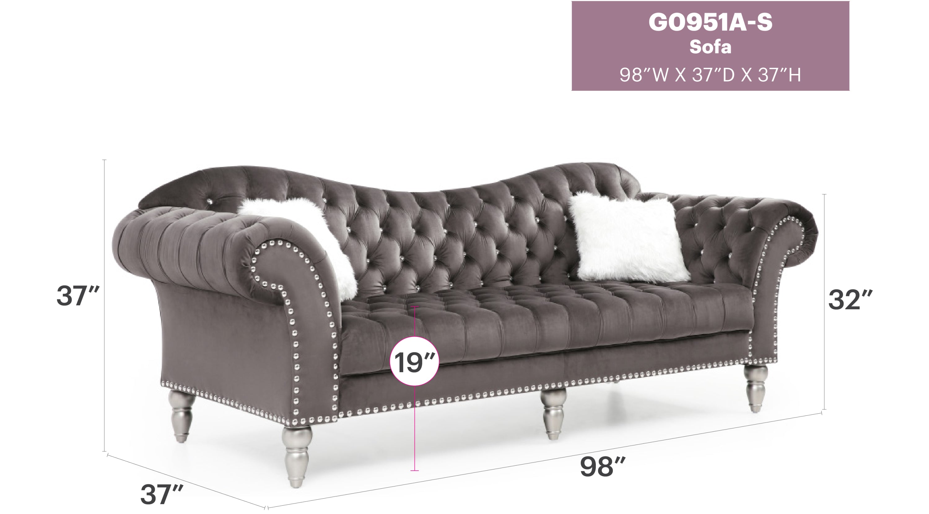 Wilshire G0951A-S Sofa , DARK GRAY