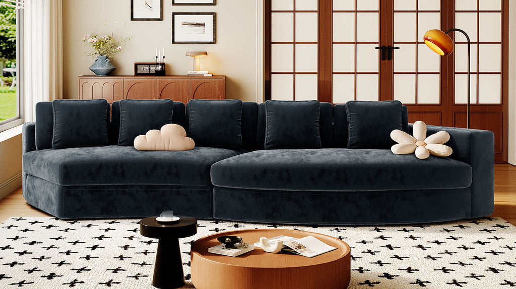 U_Style 115.7' Pure Foam Modular Sofa, 2-Piece Set with 5 Cushions, 4-Seater, Chenille Jacquard Fabric, Curved Design, No Assembly Required, Soft Upholstered Sofa for Living Room & Bedroom