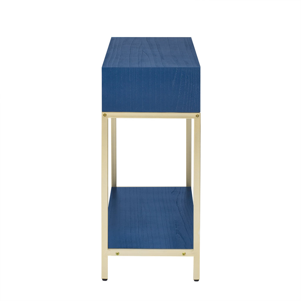 TREXM Entryway Table, Console Table with Two Drawers, Retro Hallway Table with Striking Geometric Design for Entryway and Living Room (Navy)
