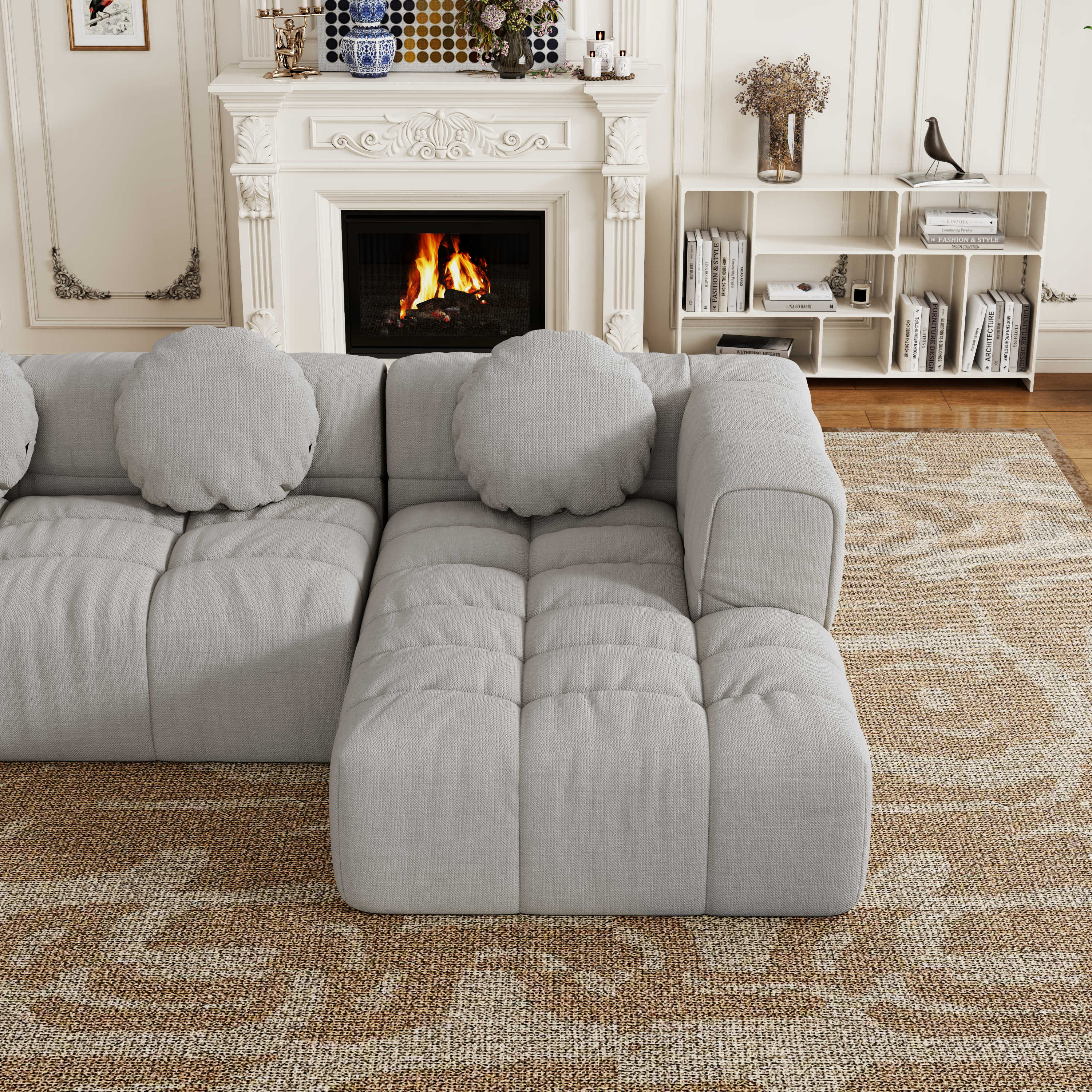 Modern upholstered combination sofa set, fully compressed modular 103' L-shaped combination living room sofa set with 3 pillows, free combination sofa for living room and bedroom (Right side recliner)