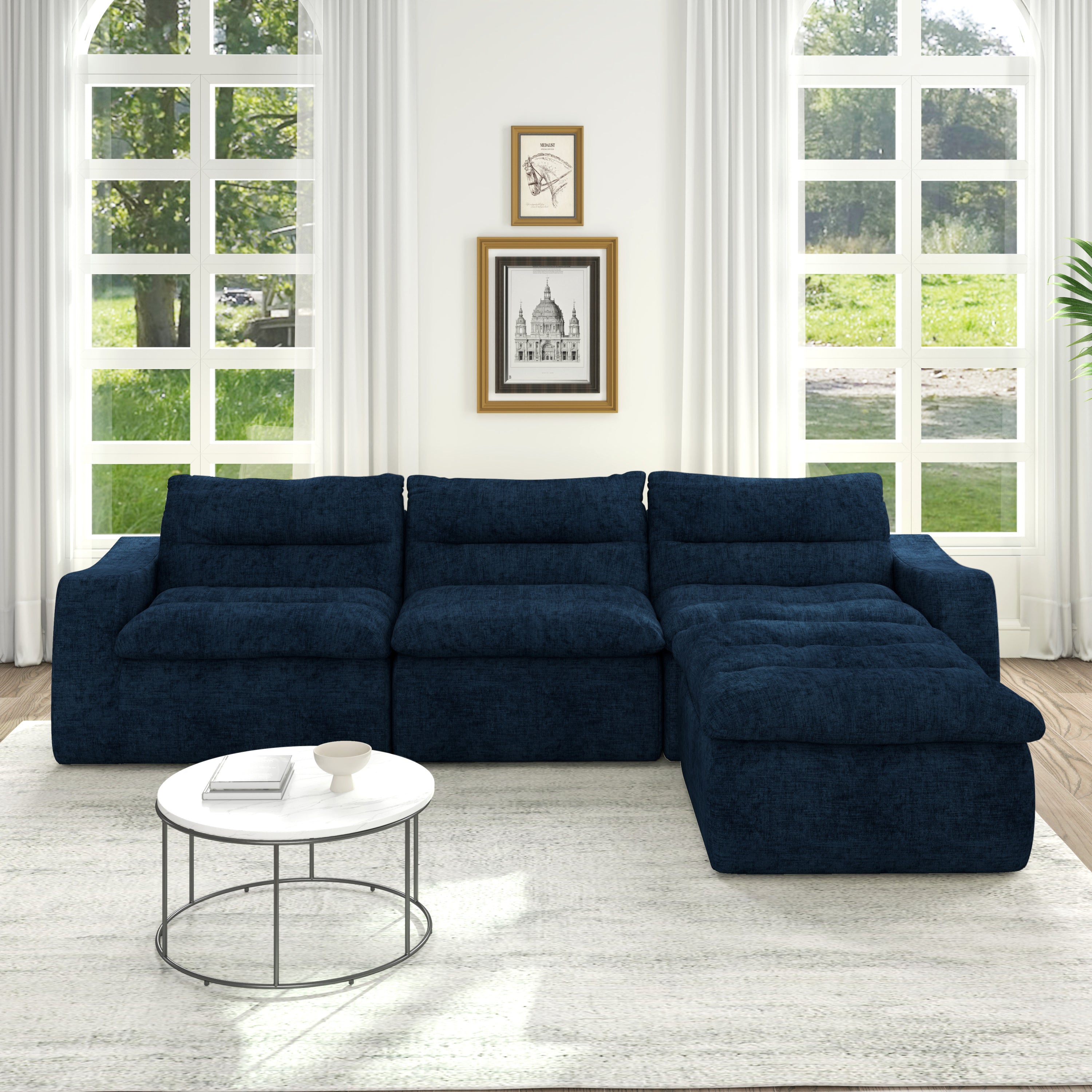 Right sofa seat, L-shaped modular combined sofa, compressed combined sofa, modern lazy style comfortable beanbag sofa-Blue
