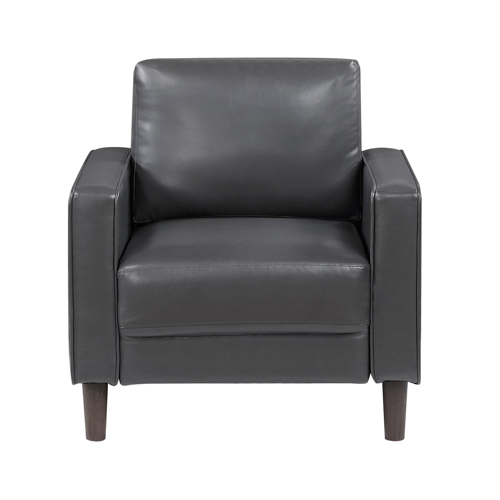 Modern Living Room Furniture 3pc Set Sofa Loveseat Chair Dark Gray Faux Leather Upholstered Cushion Back Seat Solid Wood
