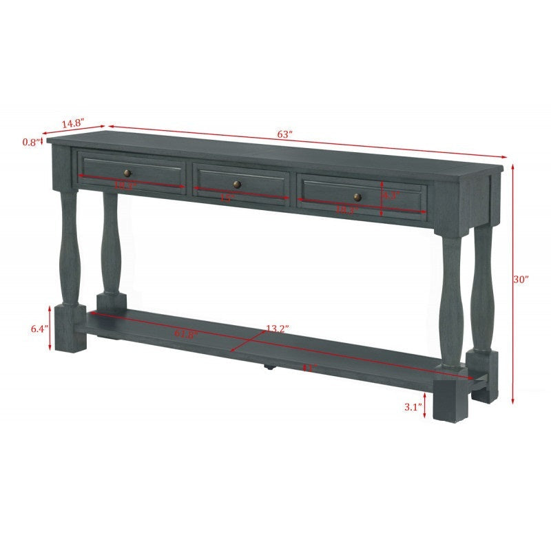 63' Long Console Table with Drawers and Shelf for Entryway, Hallway, Living Room, Acacia Wood Table, Navy