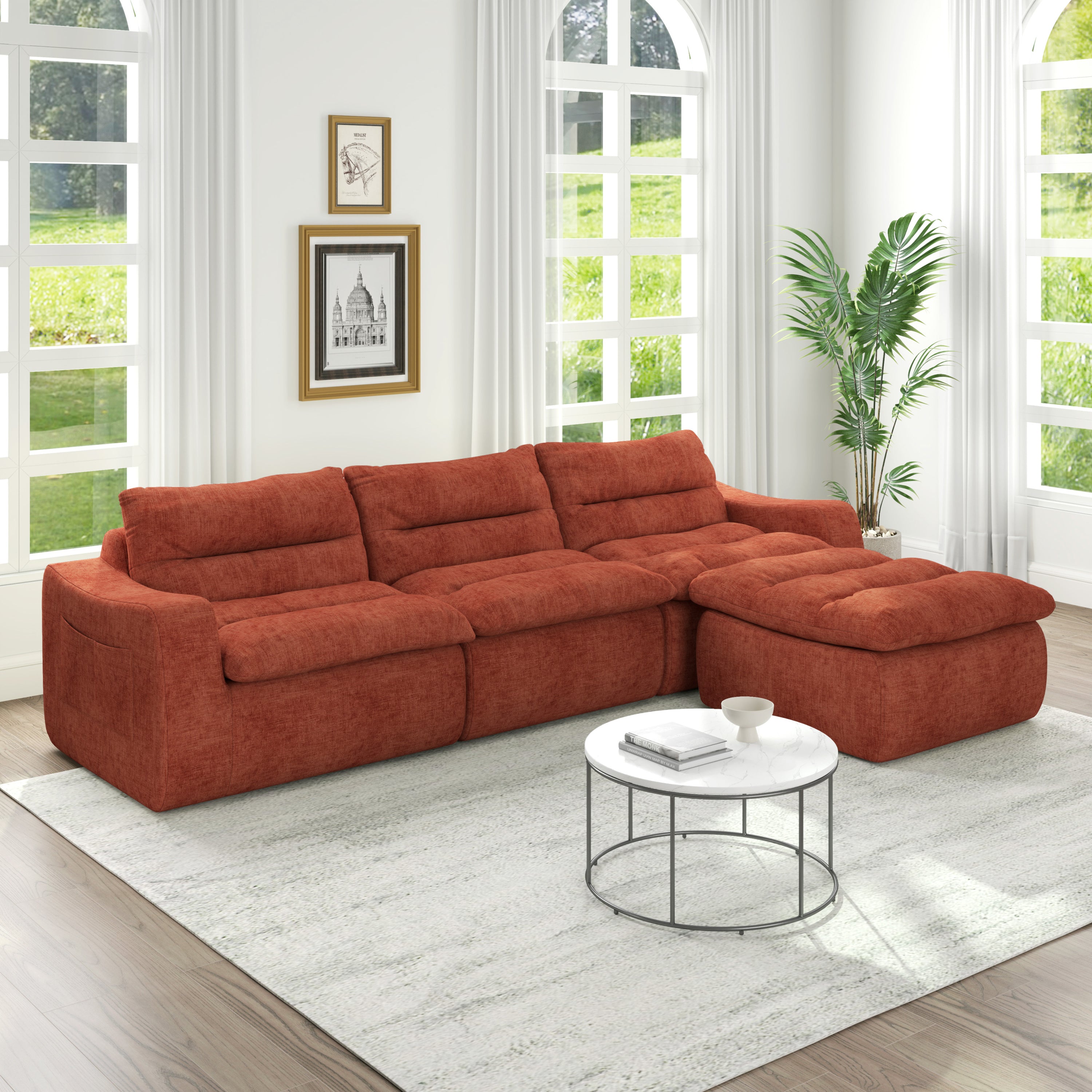 Right sofa seat, L-shaped modular combined sofa, compressed combined sofa, modern lazy style comfortable beanbag sofa-Orange