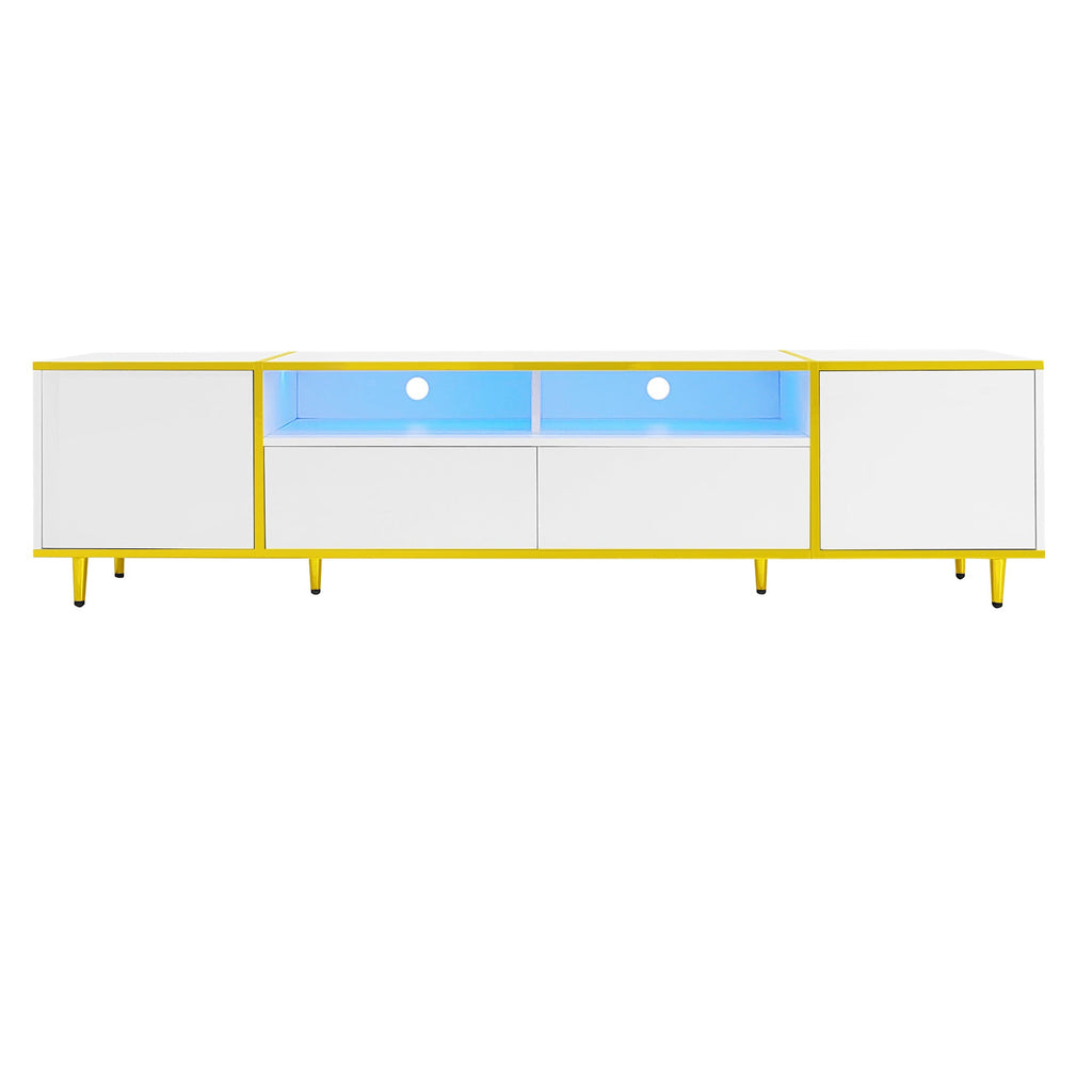 U-Can 70.9'' Modern TV Stand for TVs up to 80 Inches, Entertainment Center with 2 Shelves and  LED Lights, TV Storage Cabinet with 2 Drawers, 2 Cabinets and Metal Legs for Living room