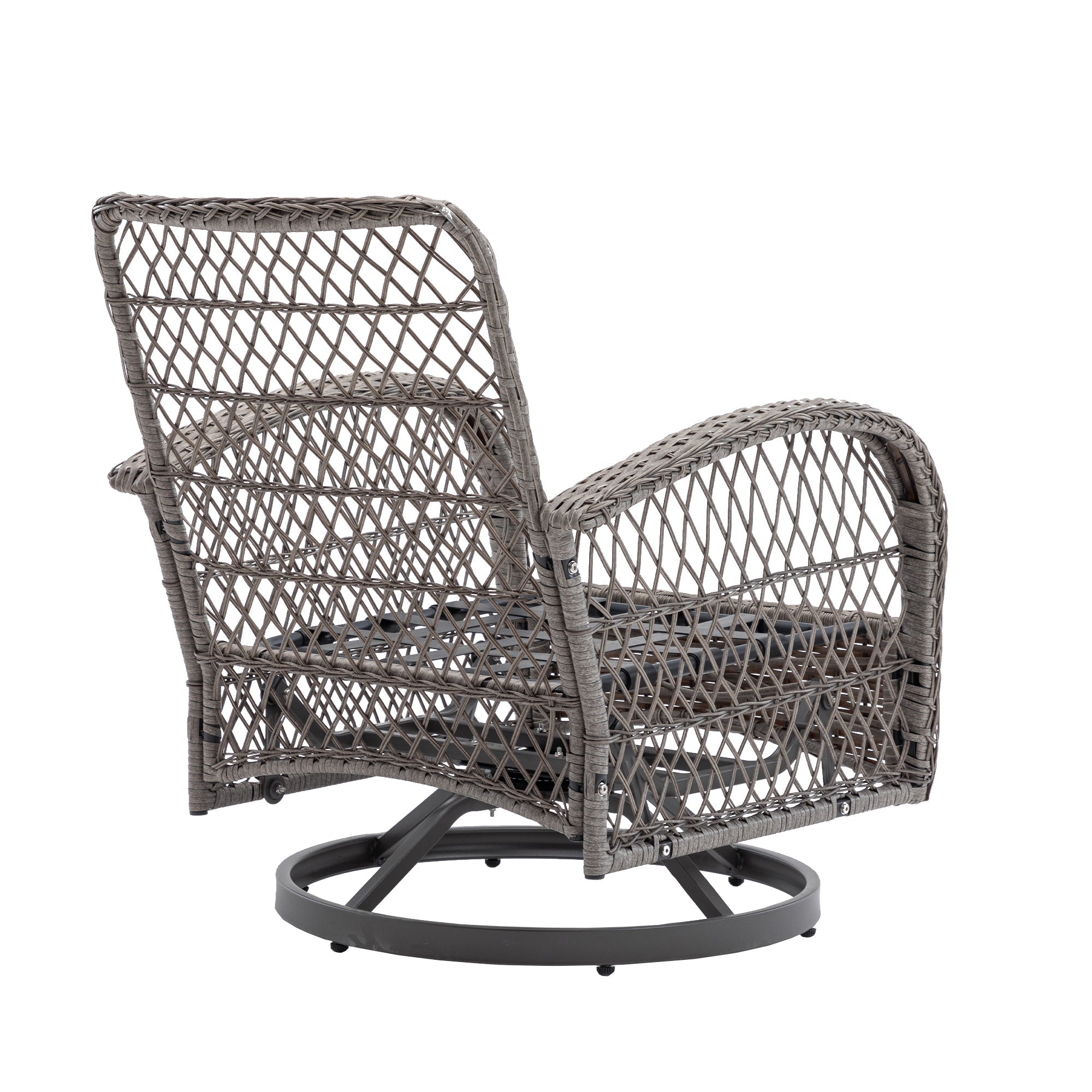 3 Pieces Outdoor Swivel Rocker Patio Chairs, 360 Degree Rocking Patio Conversation Set with Thickened Cushions and Glass Coffee Table for Backyard, Khaki