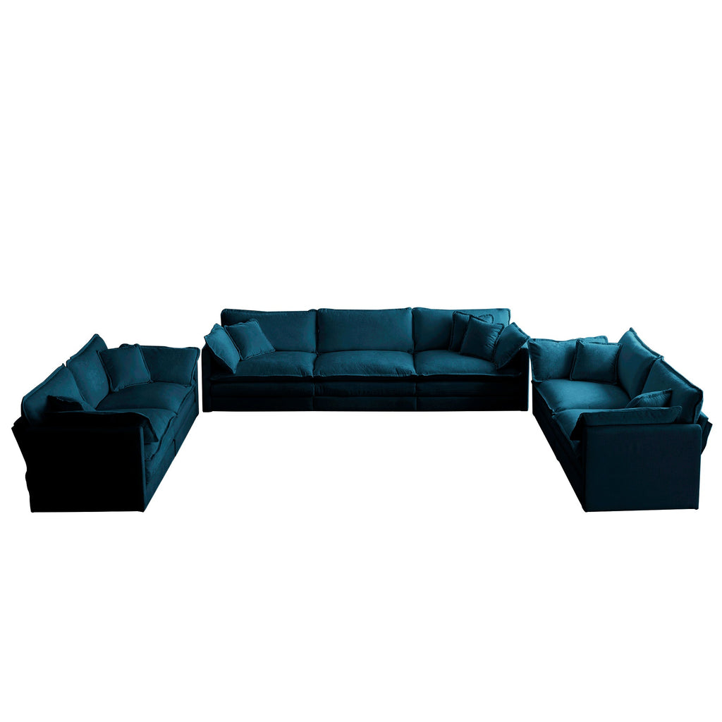 3 Piece Sofa Set Oversized Sofa Comfy Sofa Couch, 2 Pieces of 2 Seater and 1 Piece of 3 Seater Sofa  for Living Room, Deep Seat Sofa Blue Chenille