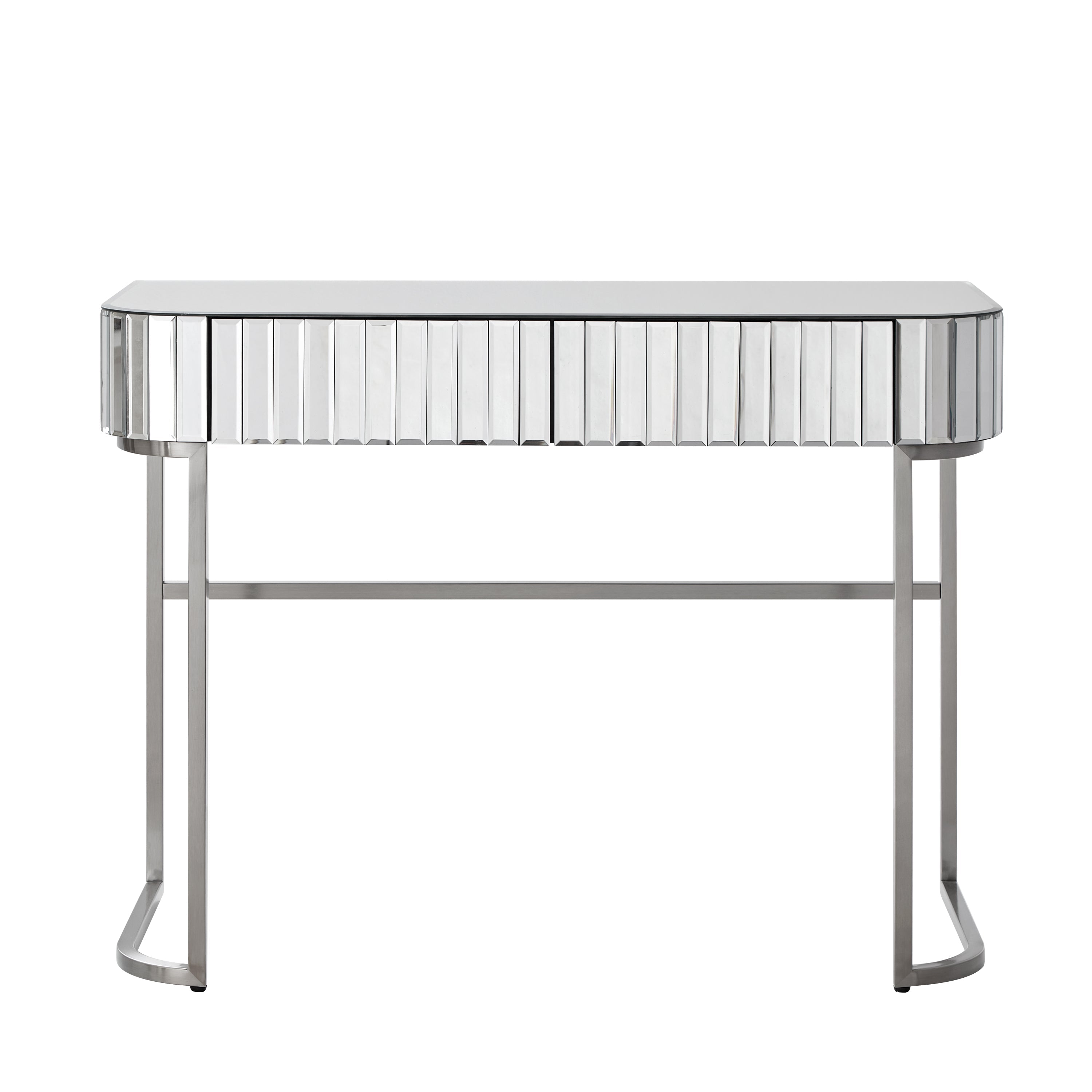 39' Mirrored Makeup Vanity Table with Stainless Steel Base, Mirrored Console Dressing Table with 2 Drawers,Versatile Desk for Bedroom and Office, Silver