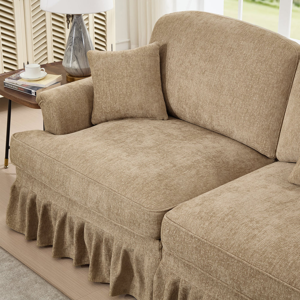 Classic U Shape 4 Seater Modular Sectional Sofa Couch with Flared Arms and Removable Ruffles Pleats Skirts and Spindle Legs, Chenille Deep Seat Cloud Sofa with Movable Ottomans, Light Coffee
