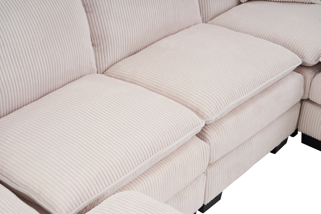 Modern U Shaped 6-seat Sectional Sofa Couch with one Ottoman and three toss pillows ,Modular Sofa for Living Room,Corduroy sofa