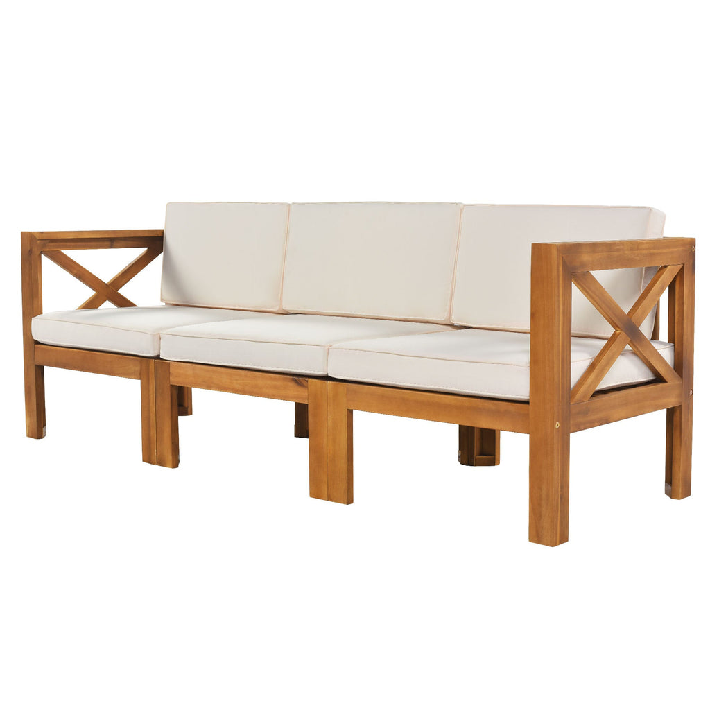 TOPMAX Outdoor Backyard Patio Wood 5-Piece Sectional Sofa Seating Group Set with Cushions, Natural Finish+ Beige Cushions