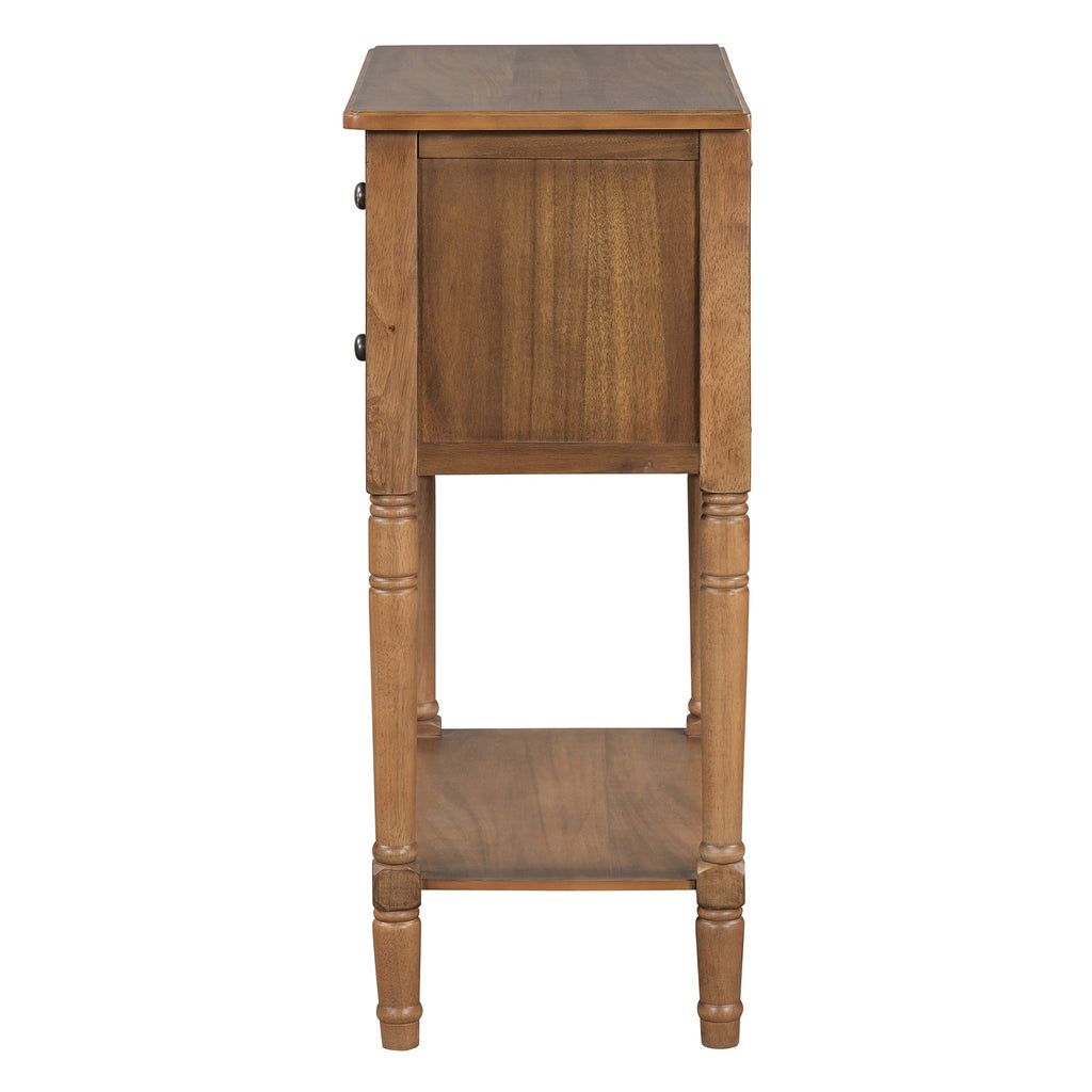 TREXM Narrow Console Table, Slim Sofa Table with Three Storage Drawers and Bottom Shelf (Natural)